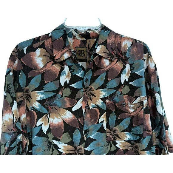 Bruno Mens Tropical Floral Hawaiian Short Sleeve Shirt Teal Multi Sz L Aloha - Picture 3 of 4